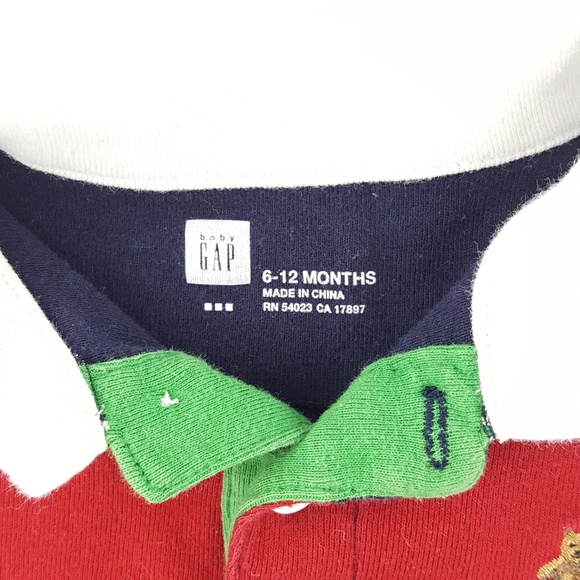 BABY GAP Bear Logo Long Sleeve Collar Stripe Shirt - Picture 5 of 6
